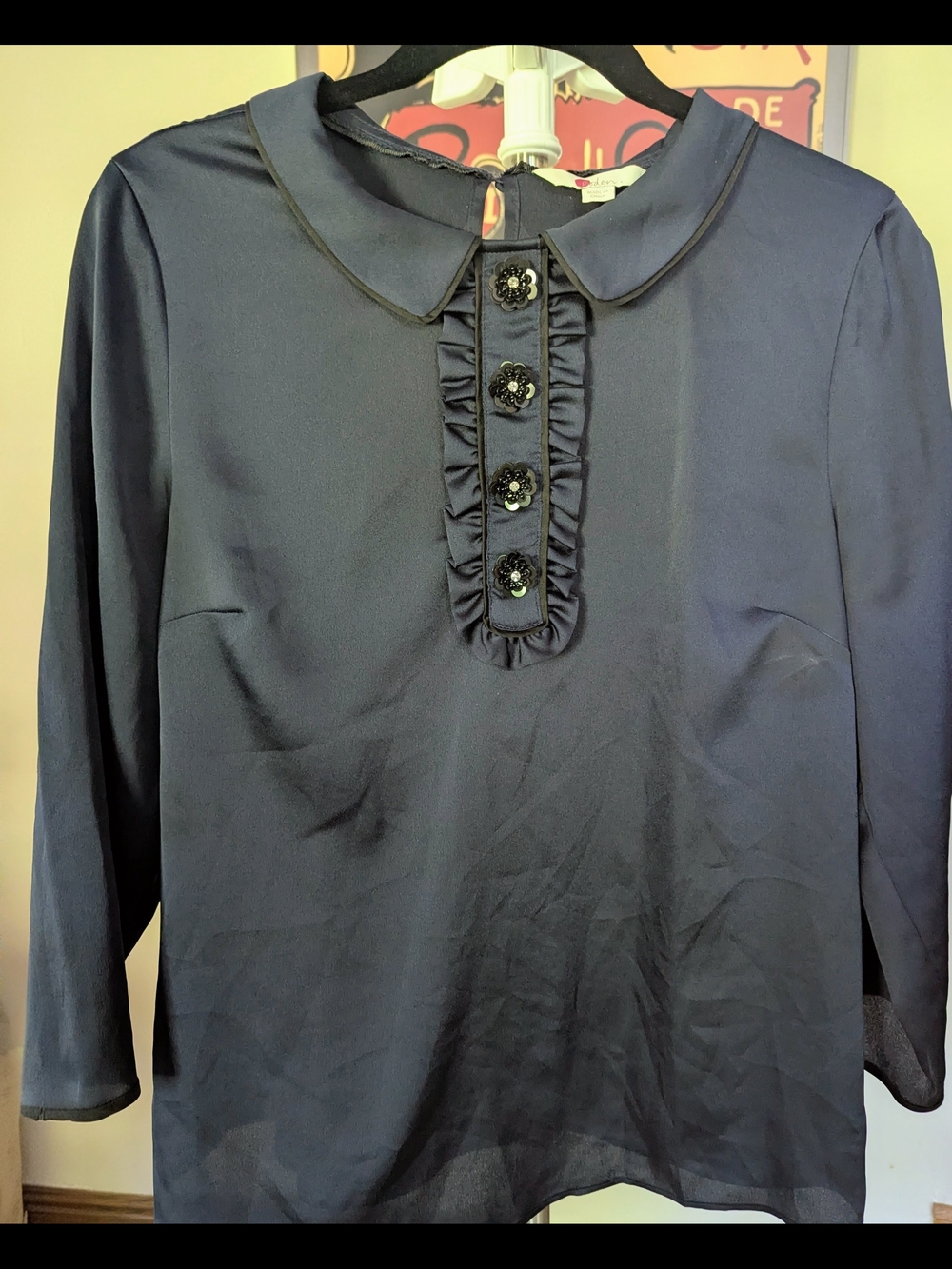 SALE $30 Boden Navy Blue Sophia Sequin Collared Blouse Ruffle Top Size 8